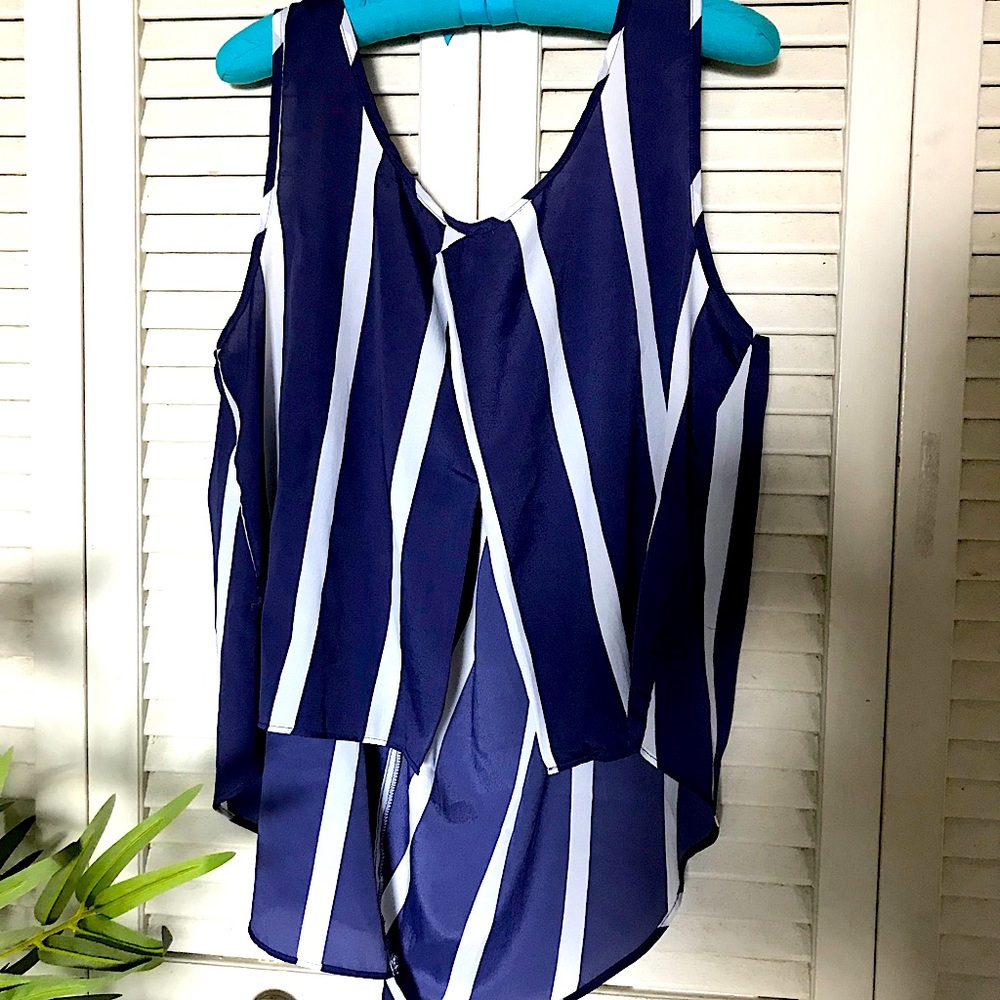 Bcbgeneration Striped Polyester Split-Back Tank L - image 1